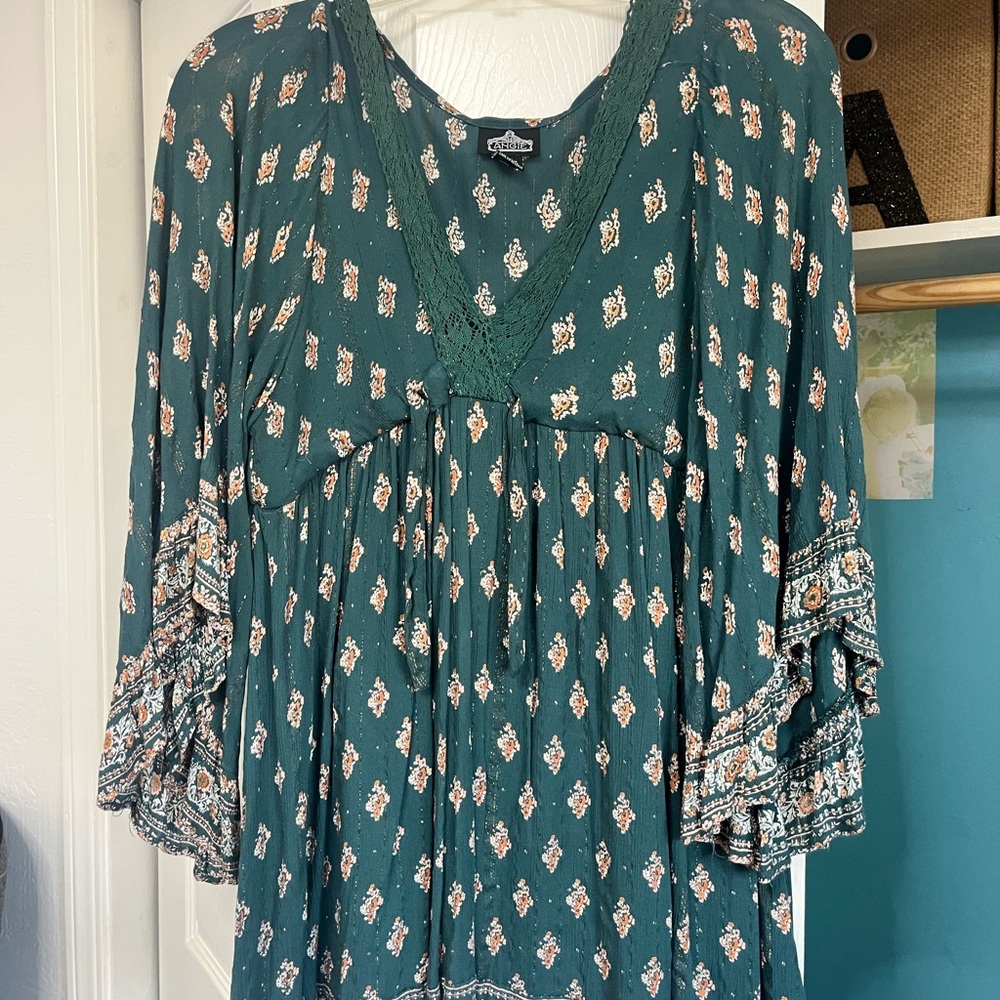 Angie Teal Green Floral-Print Boho Maxi Dress